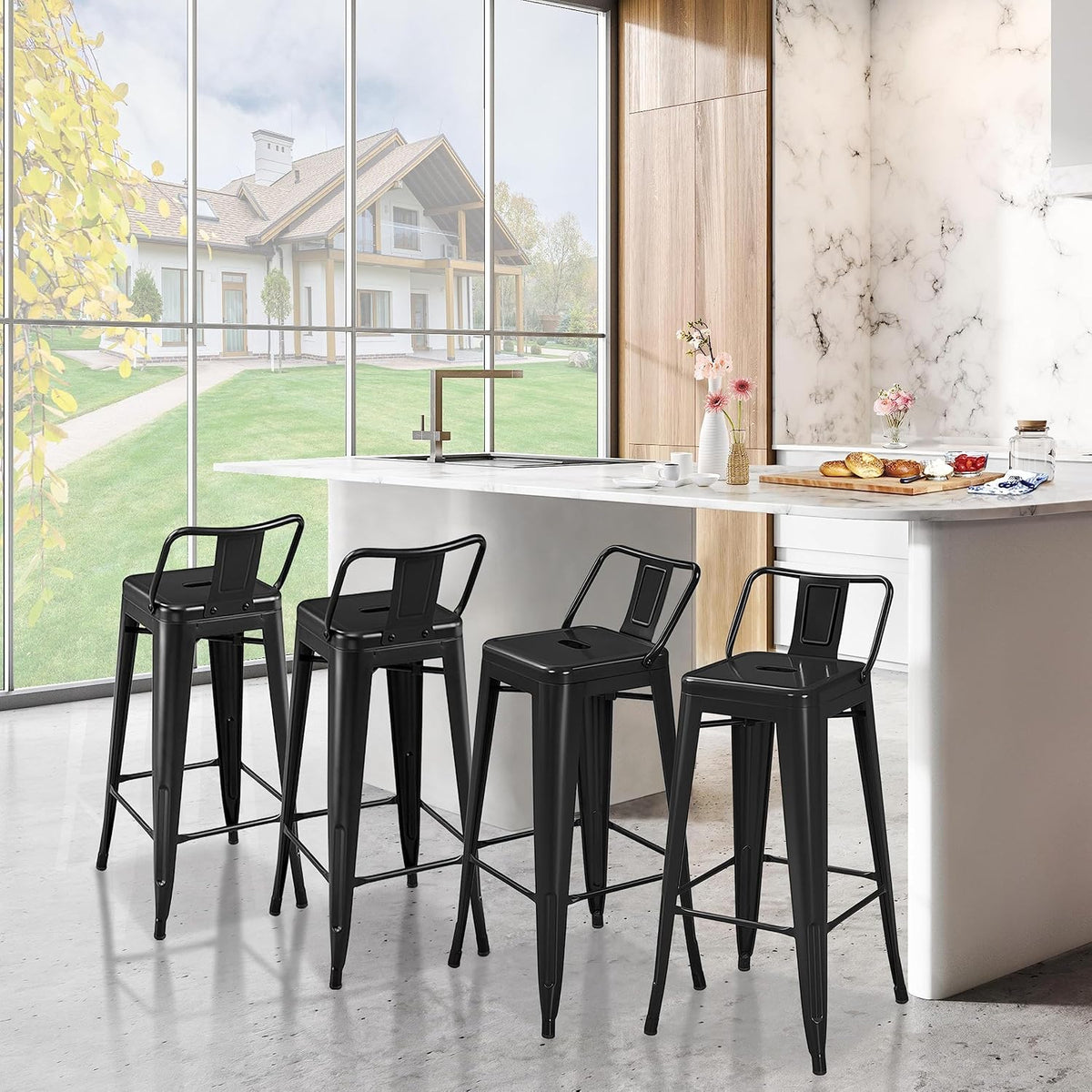 Yaheetech 30 Inch Metal Bar Stools Set of 4 Bar Chairs with Low Back, Black