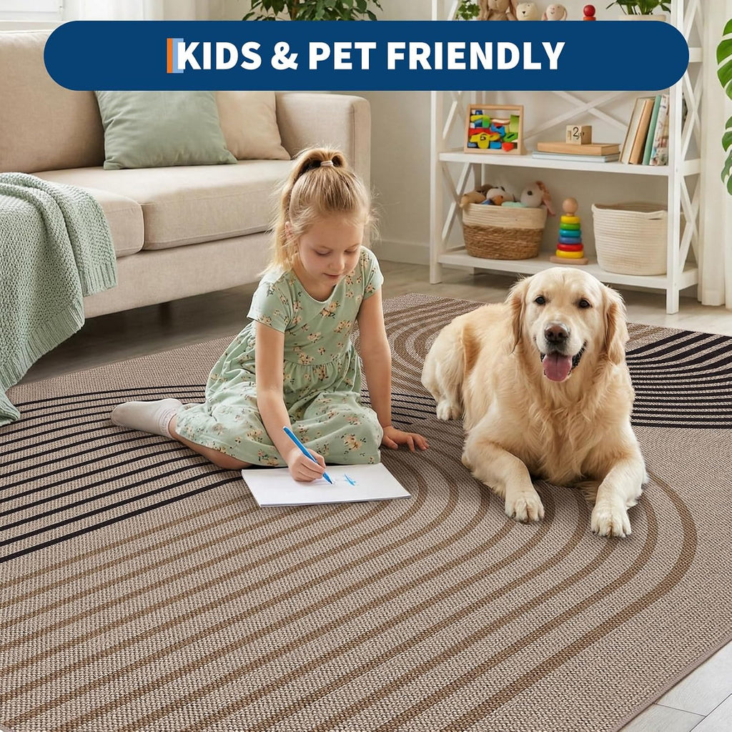 Garvee Outdoor Patio Rug 8x10 Rainbow Washable Easy Jute Rugs, Tan