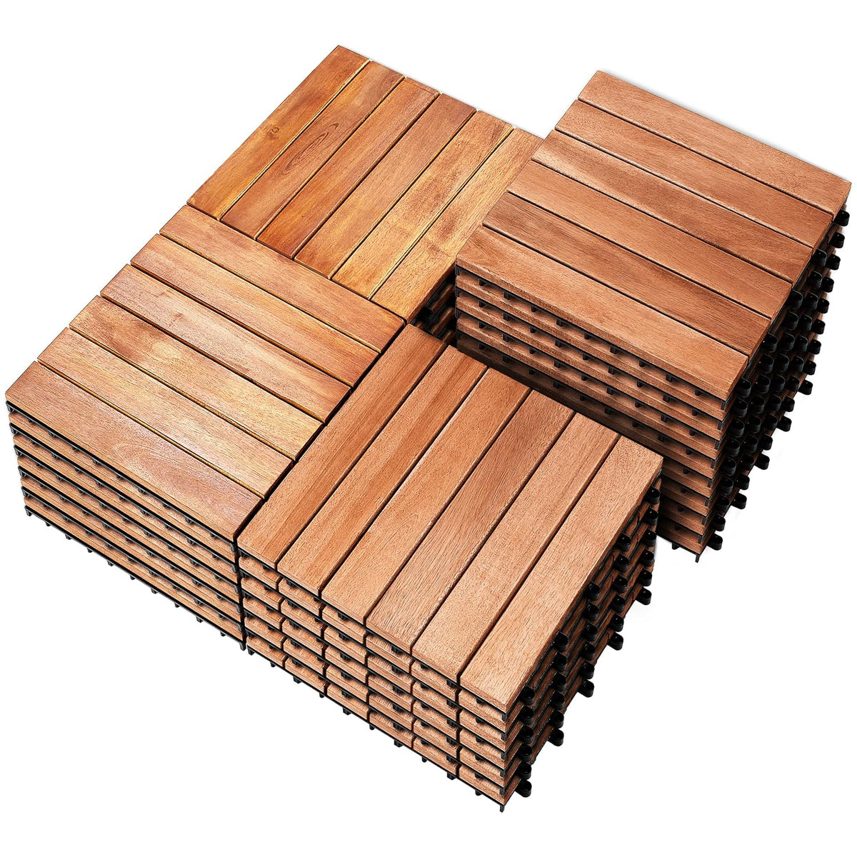 PrimeZone 27 PCS Solid Acacia Wood Interlocking Patio Deck Tiles Outdoor