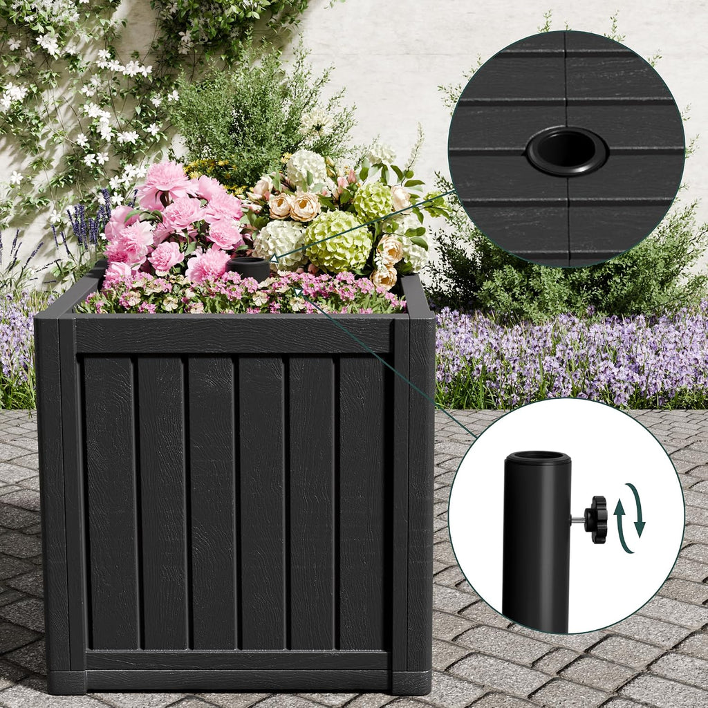 Patio Umbrella Base with 1.5" Hole, Outdoor Side Table, Planter Box, Black
