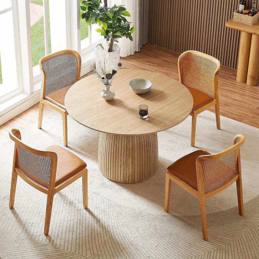 LUMISOL Round Dining Table for 4-6 People, Modern Kitchen Table with Fluted Design, Wood Dinner Tables for Kitchen, Dining Room, Living Room, No Included Chairs, Oak