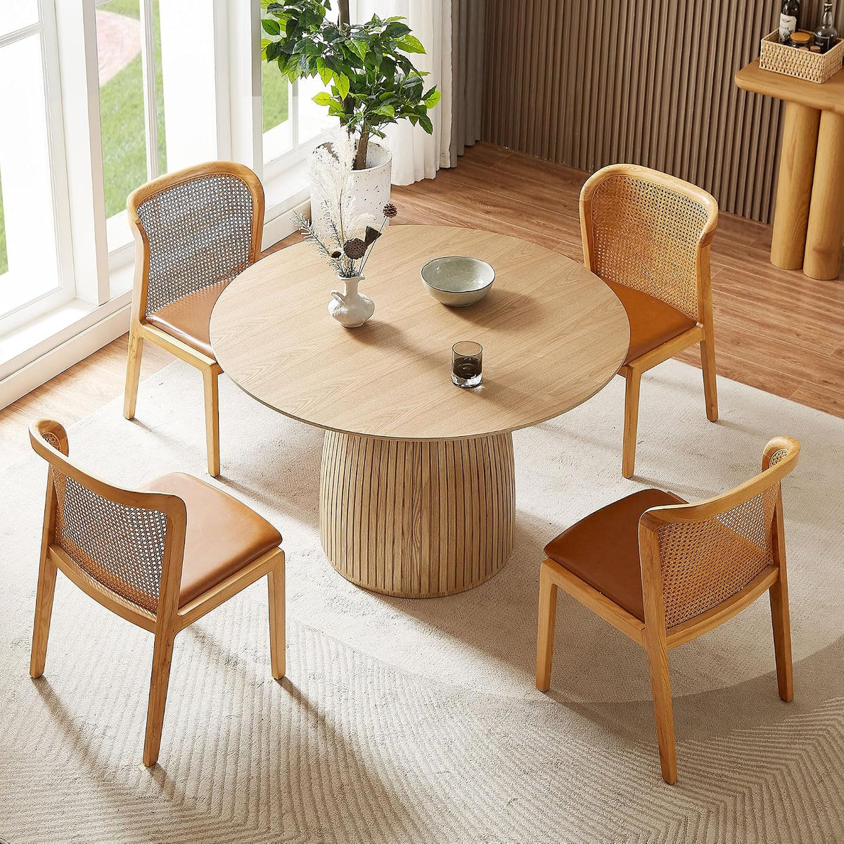 LUMISOL Round Dining Table for 4-6 People, Modern Kitchen Table with Fluted Design, Wood Dinner Tables for Kitchen, Dining Room, Living Room, No Included Chairs, Oak