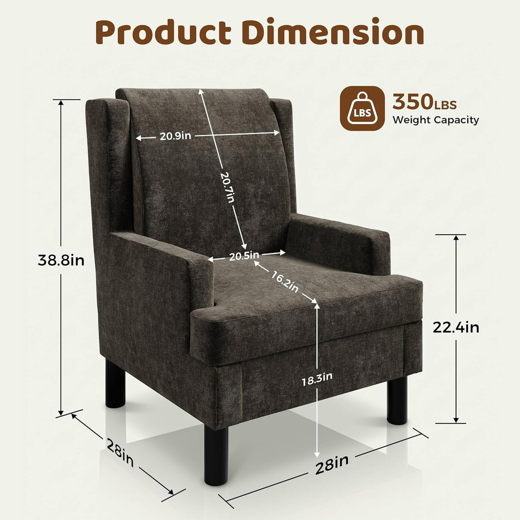 Garvee Wingback Accent Chair for Living Room, Mid-Century Modern Reading Chair for Bedroom, Modern Chenille Upholstered Comfy Armchair with High Back, Soft Pillow, and Sturdy Wood Legs