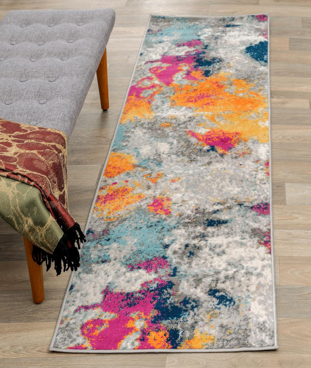 Rugshop Modern Abstract Living Room Non-Shedding Runner Rug Multi 2' x 10'