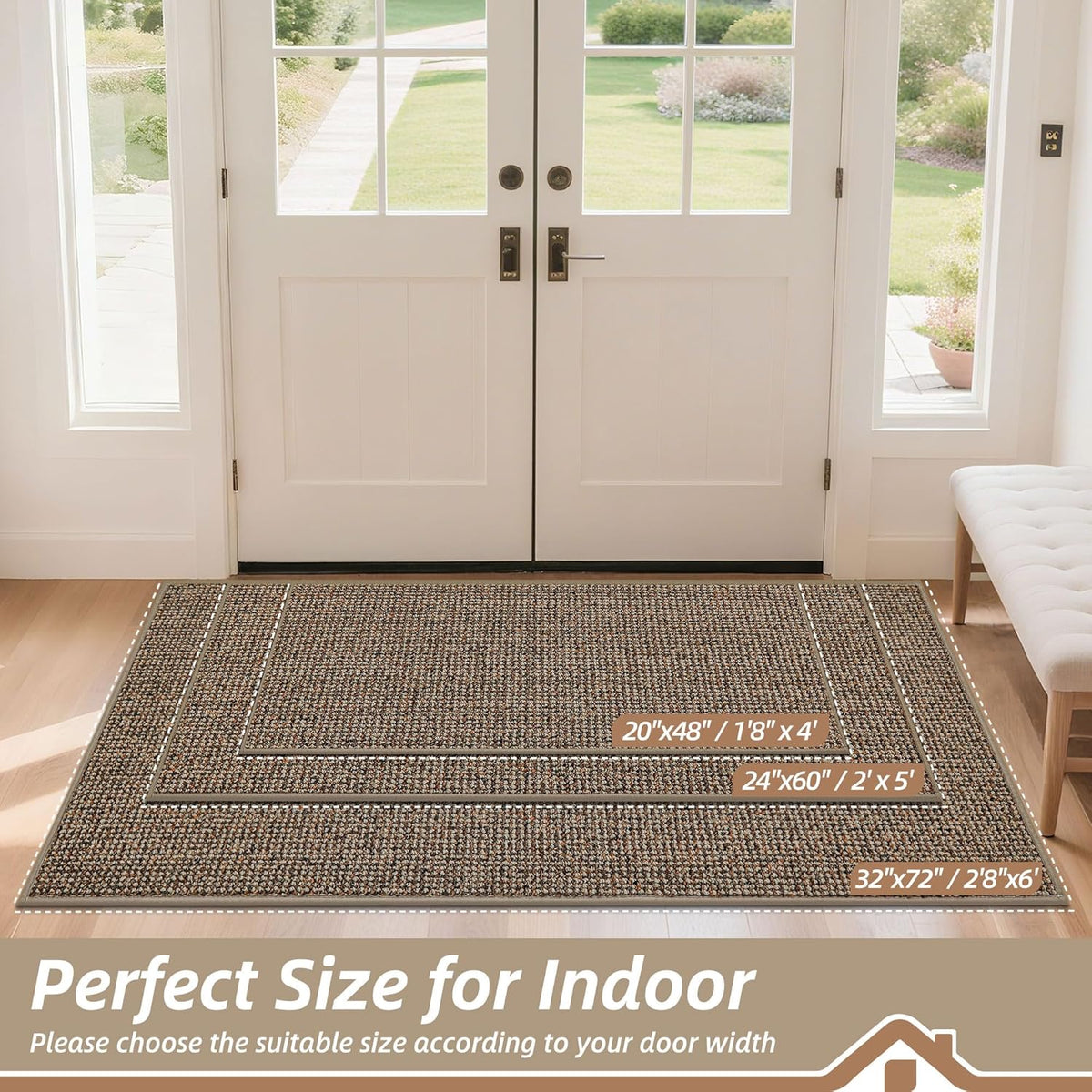 BEQHAUSE Dirt Trapper Door Mat 32" x 72", Non-Slip Washable Doormats, Beige