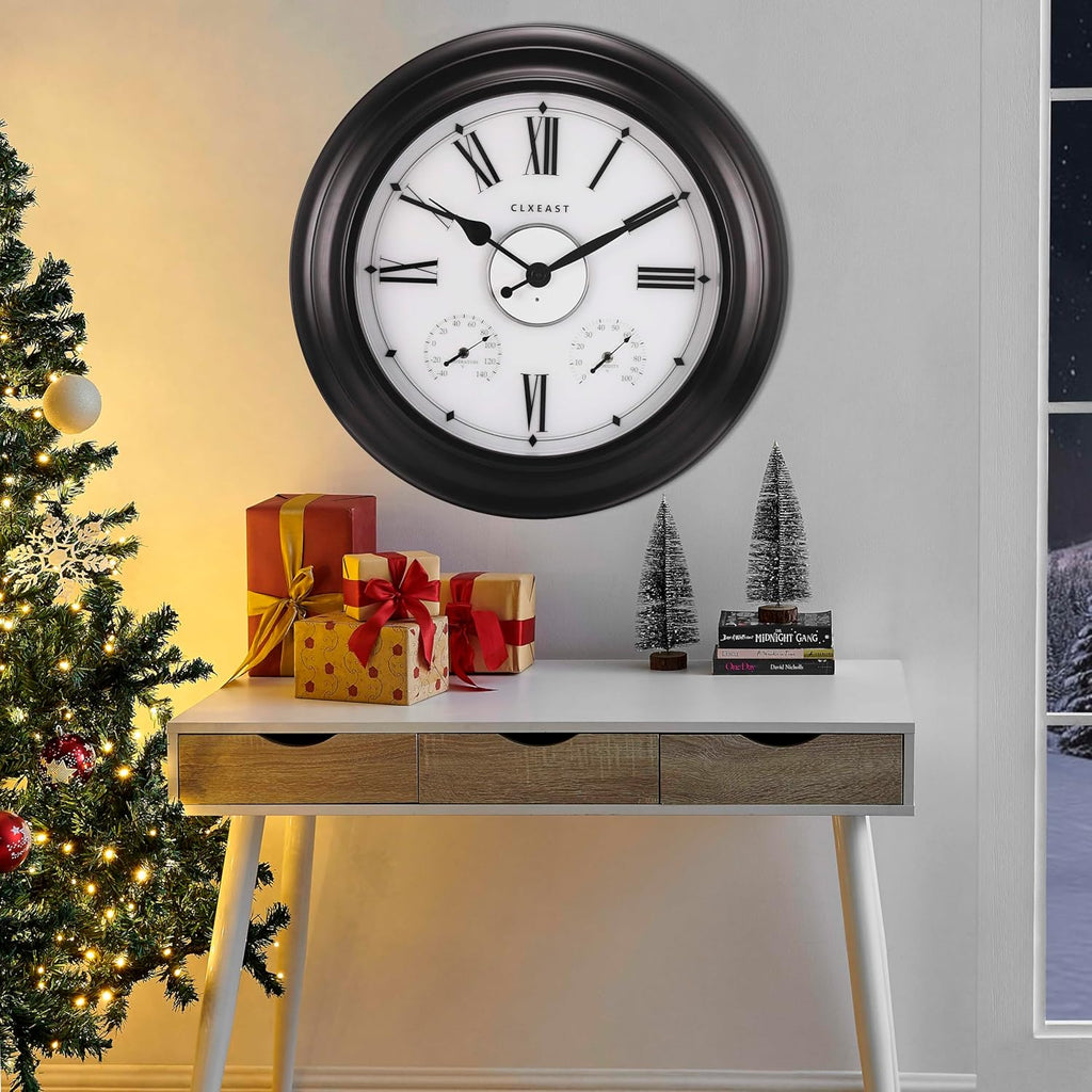 CLXEAST 24 Inch Large Illuminated Outdoor Clocks Waterproof