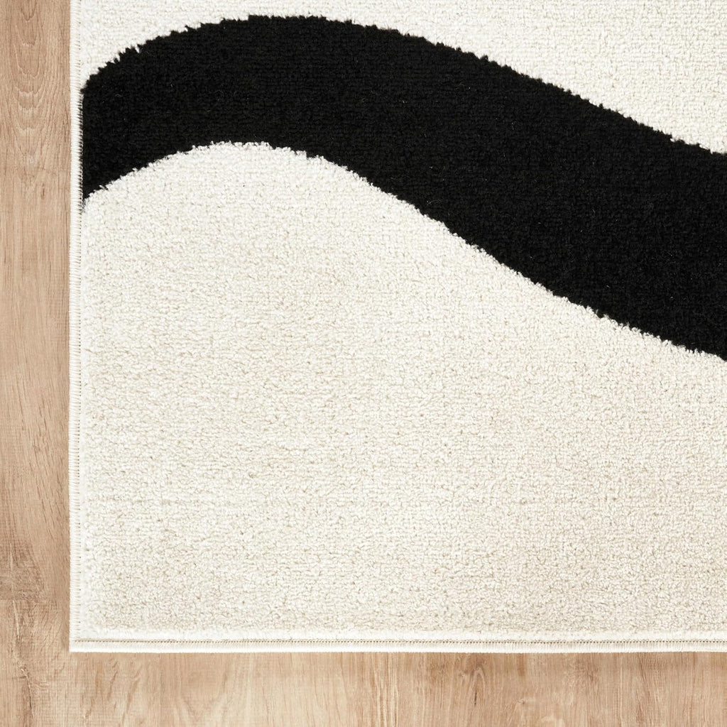 Abani Black and Cream Area Rug | 5' x 8' White Abstract Swirl Wave Carpet | Beige/Ivory Geometric Wave Design | for Living Room, Bedroom and Office | Medium Pile