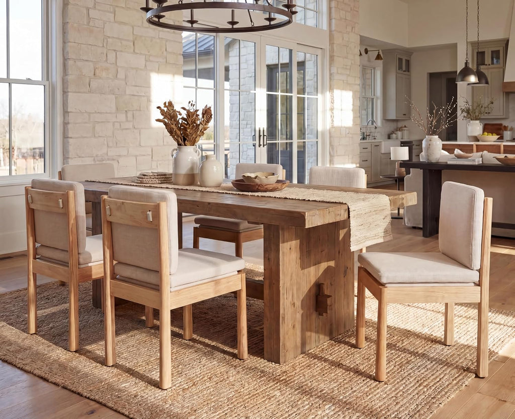 ROCITY Dining Chairs Set of 6, Natural Wooden Frame with Removable Cushions