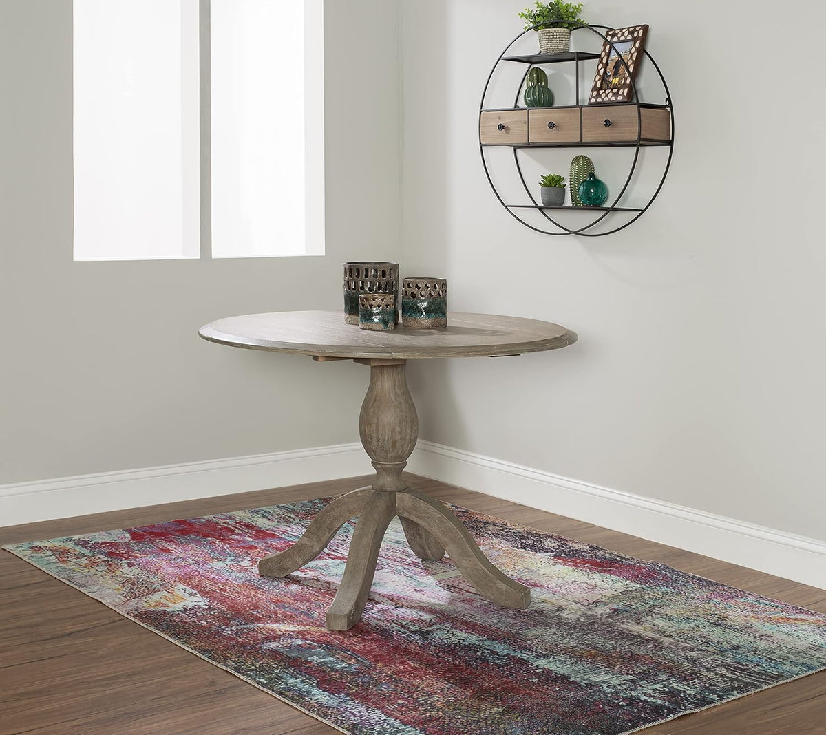 Linon Home Decor Mauro Antique Rustic Brown Drop Leaf Small Dining Table with Pedestal Base