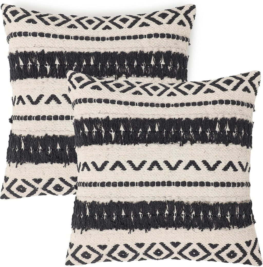 · REDEARTH · Textured Handwoven Throw Pillow Cases Geometric Craft Black