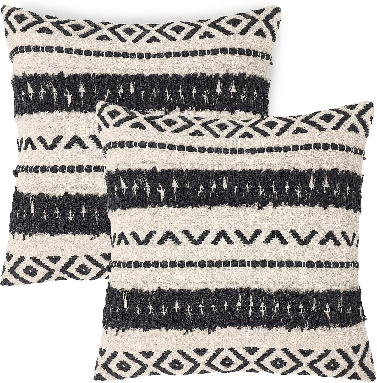 · REDEARTH · Textured Handwoven Throw Pillow Cases Geometric Craft Black