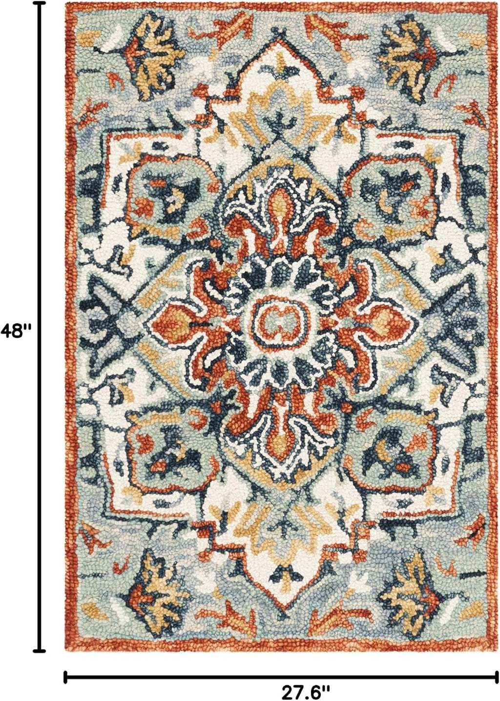 SAFAVIEH Aspen Collection Accent Rug - 2'3" x 4', Blue & Rust, Handmade Boho Wool, Ideal for High Traffic Areas in Entryway, Living Room, Bedroom (APN312A)