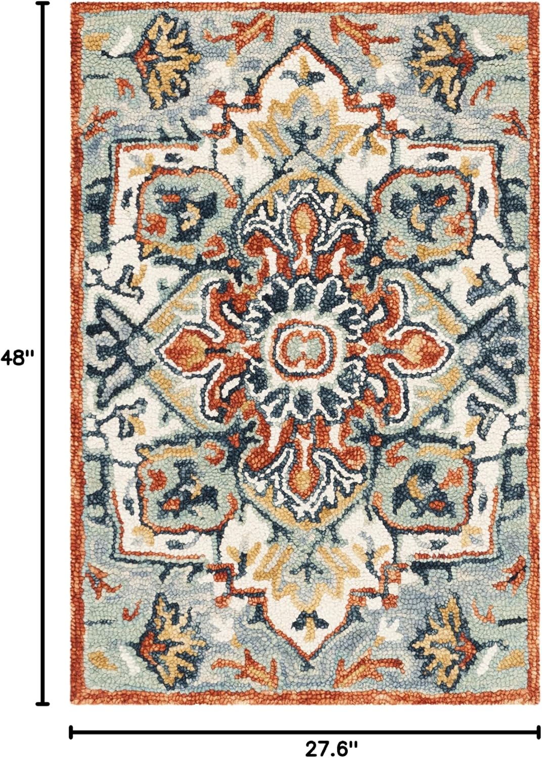 SAFAVIEH Aspen Collection Accent Rug - 2'3" x 4', Blue & Rust, Handmade Boho Wool, Ideal for High Traffic Areas in Entryway, Living Room, Bedroom (APN312A)