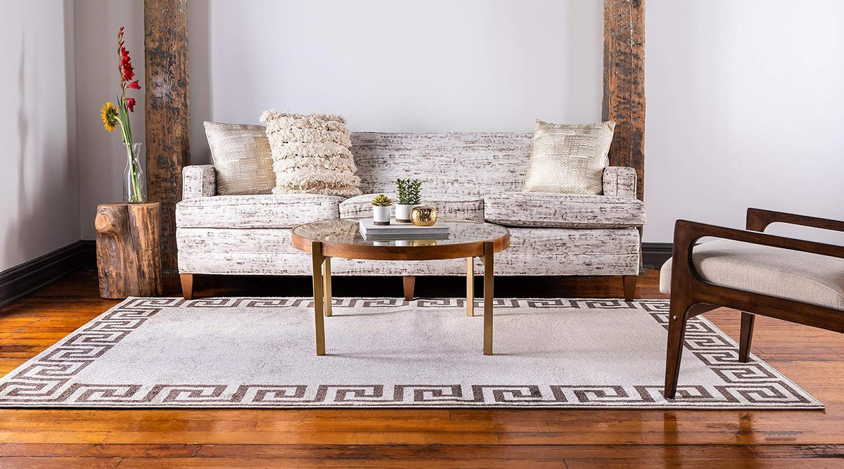 Unique Loom Athens Collection Classic Geometric Modern Border Design Area Rug, 3 ft 3 in x 5 ft 3 in, Beige/Brown