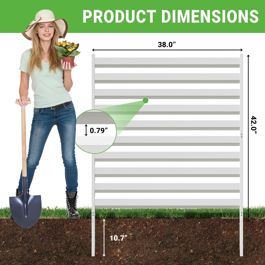 BESFUR 42" H x 38" W Metal Privacy Fence Panels for Outside, Air Conditioner Fence, Decorative Fence Panels for Patio Privacy, Trash Can Hider Outdoor, Pool Equipment Enclosure(White/2 Panels)