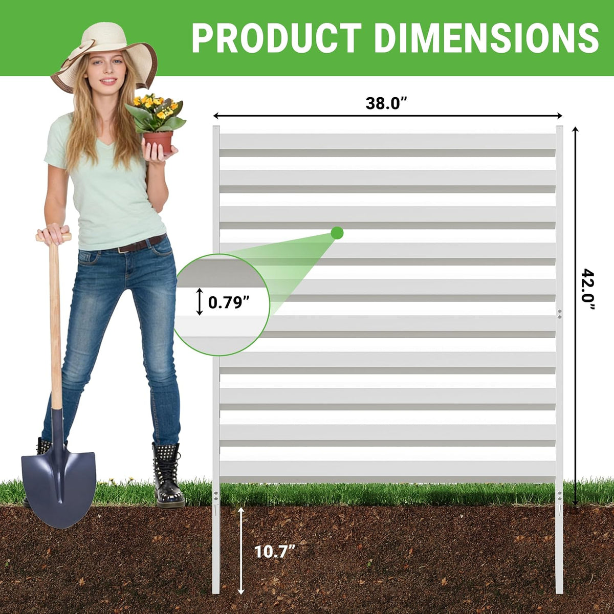BESFUR 42" H x 38" W Metal Privacy Fence Panels for Outside, Air Conditioner Fence, Decorative Fence Panels for Patio Privacy, Trash Can Hider Outdoor, Pool Equipment Enclosure(White/2 Panels)