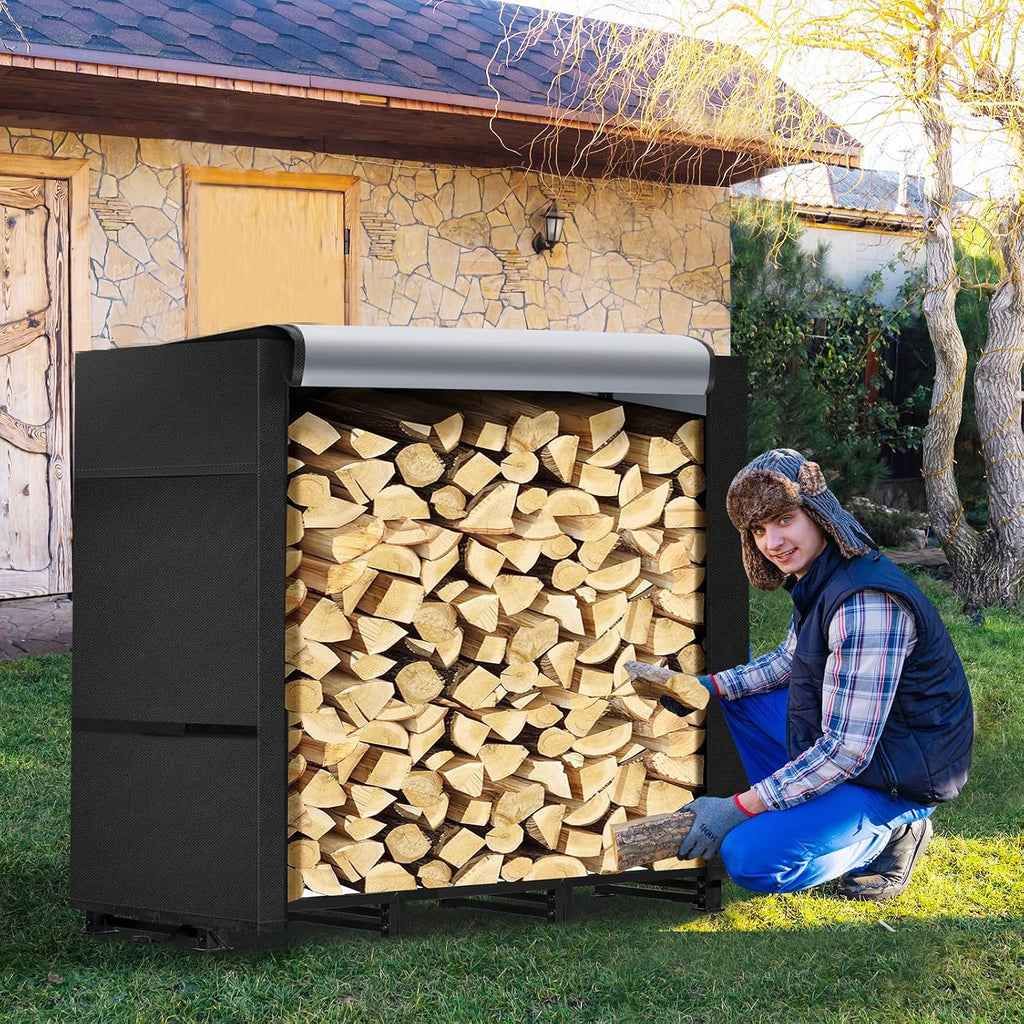 4ft Firewood Rack Outdoor with Waterproof Widened Cover