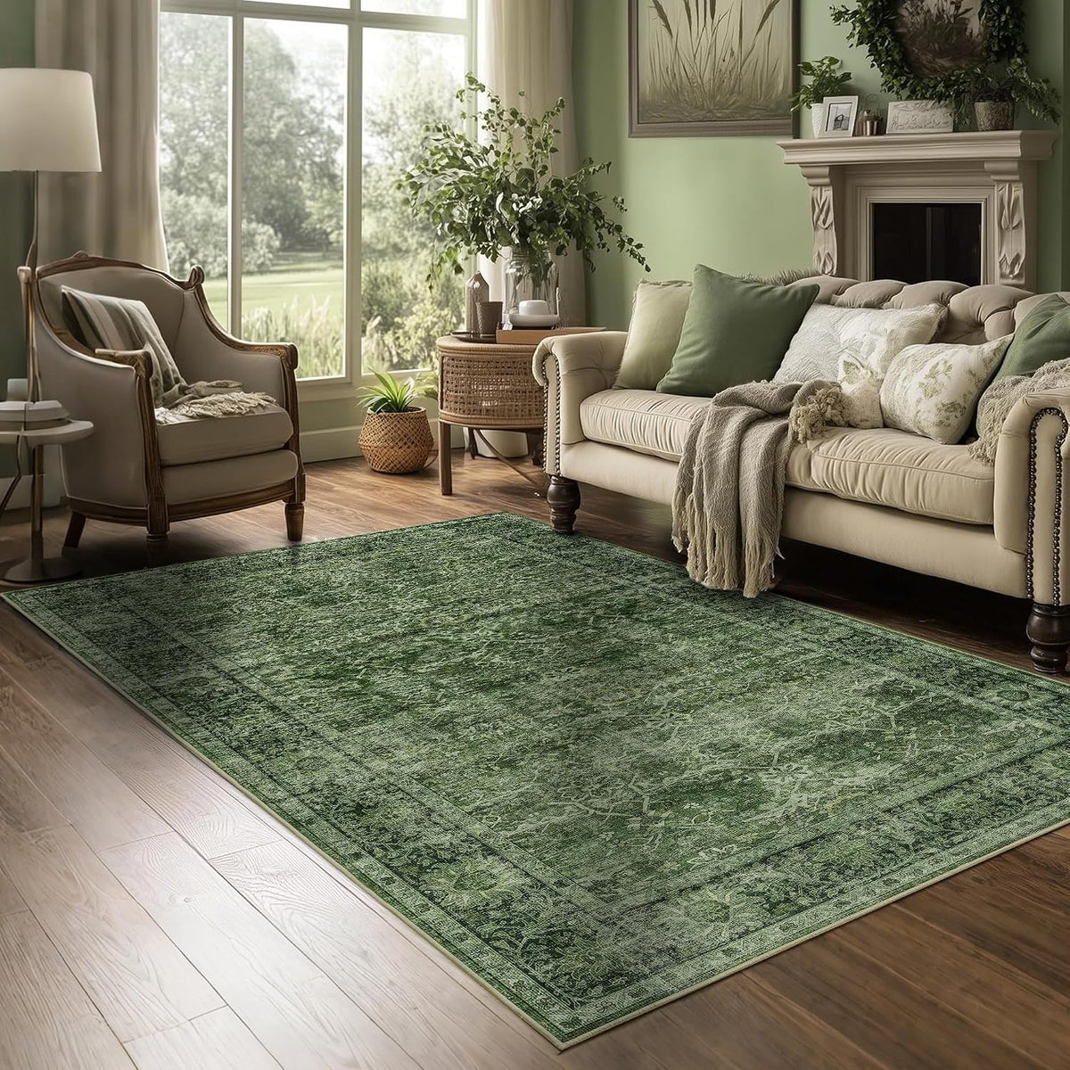 Zeeinx 4x6 Washable Area Rug for Living Room Bedroom Dining Room Green