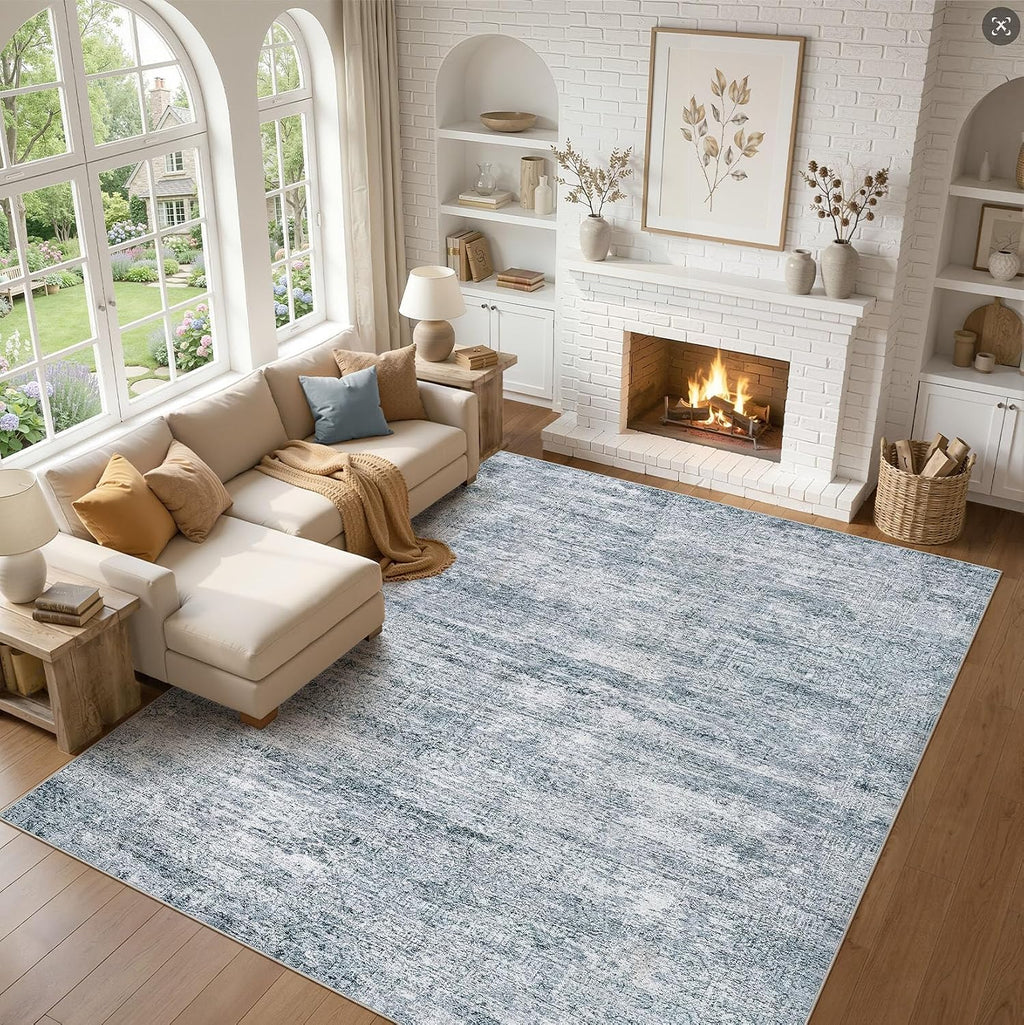9x12 Rugs for Living Room: Washable Non Slip Navy Blue Area Rug