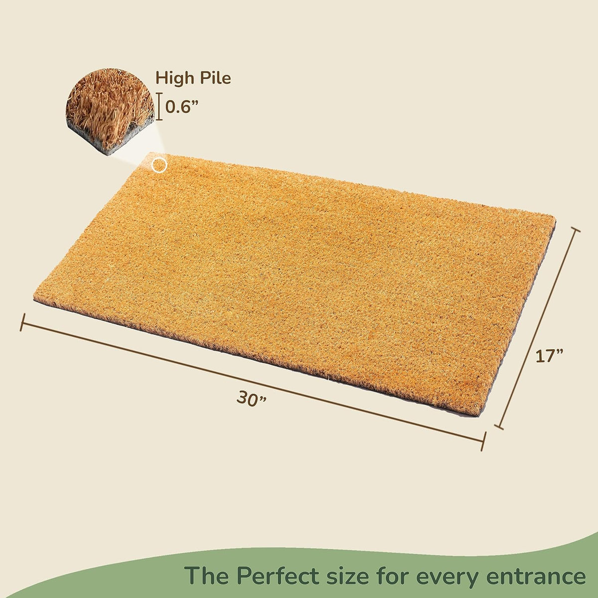 Coco Coir Door Mat DIY Plain Welcome Mat, Pack of 2, Beige 30x17