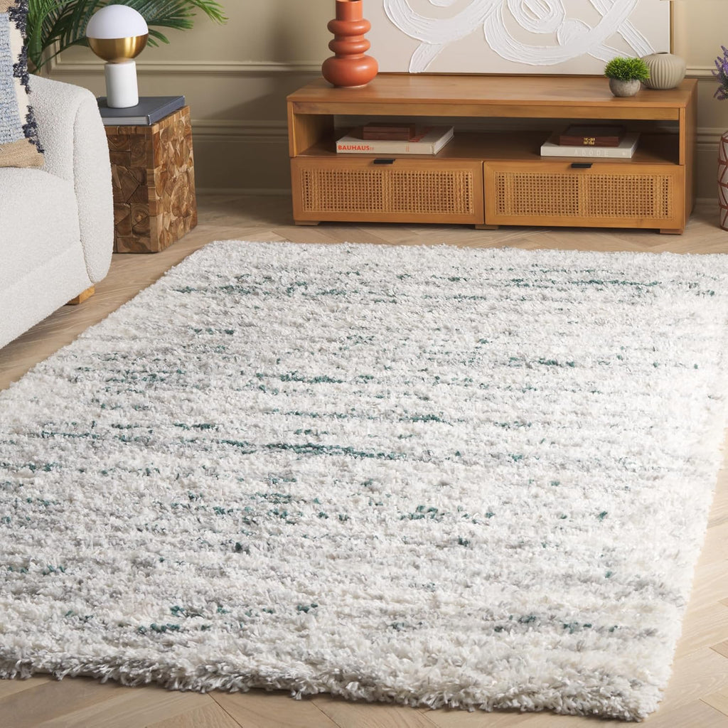 SAFAVIEH Fontana Shag Collection Area Rug - 9' x 12', Ivory & Green, Modern Design, Non-Shedding & Easy Care, 2-inch Thick, Ideal for the Living Room, Dining, Bedroom (FNT850C)