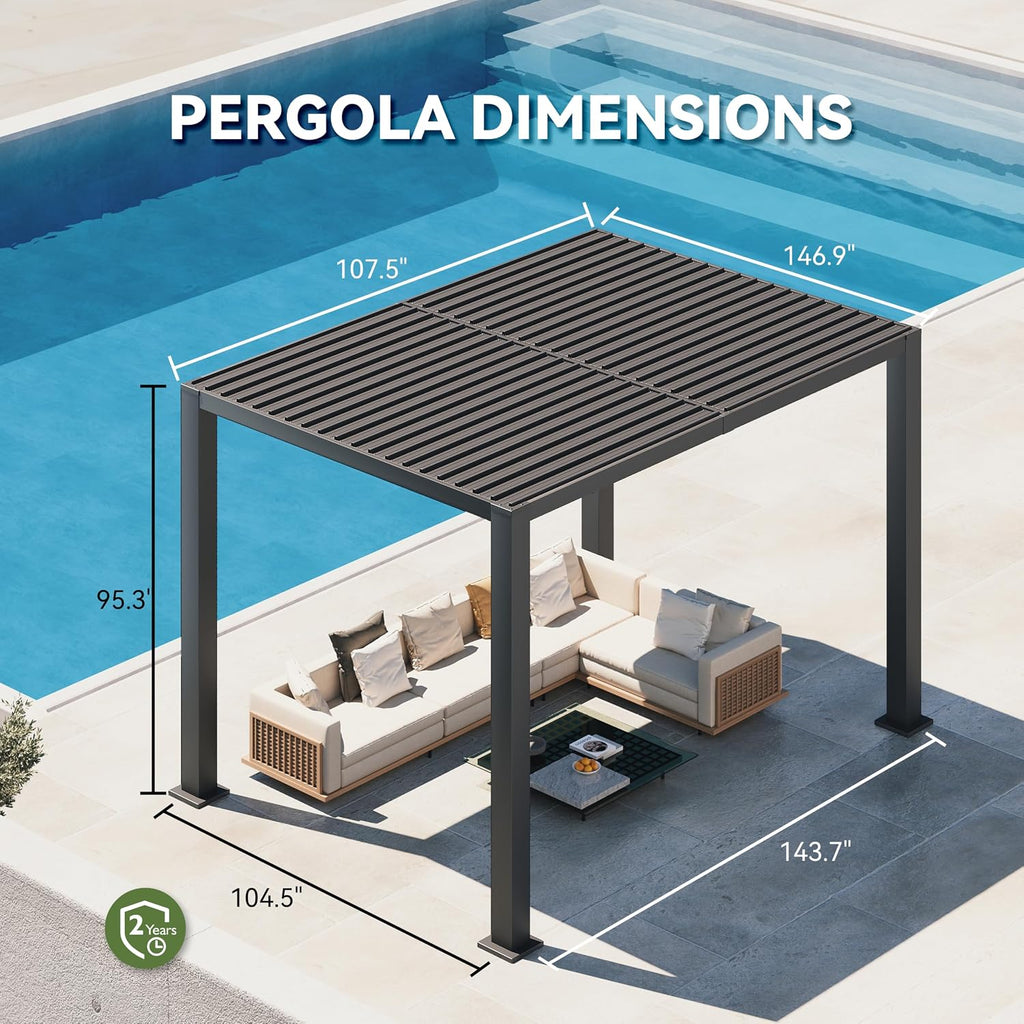 Aoxun Motorized Louvered Pergola 9'x12' with LED Lights & Power Outlet