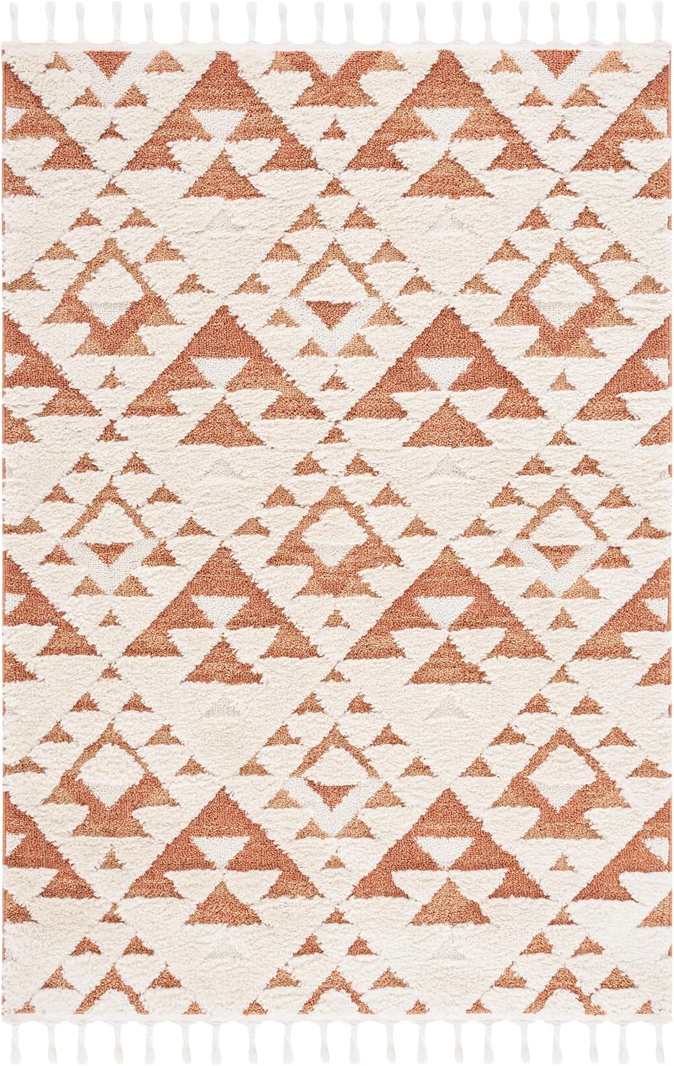 SAFAVIEH Moroccan Tassel Shag Collection Area Rug - 5'3" x 7'6", Ivory & Brick Rust, Non-Shedding & Easy to Clean, Plush High-Low Texture, Ideal for Living Room, Bedroom, Dining Space (MTS688P)