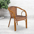 EMMA + OLIVER Brown Rattan Patio Chair with Dark Red Bamboo
