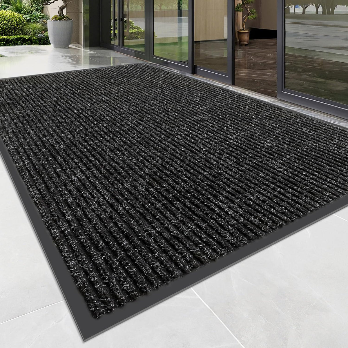 100pointONE Front Door Mat, Heavy Duty Indoor Outdoor Doormat for Entryway, 120" x 36" Low Profile Outdoor Mats for Home Entrance, Stain and Fade Resistant Welcome Mat for High Traffic Area, Black