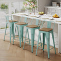 Andeworld Bar Stools Set of 4, 24" Distressed Barstools, Green Blue