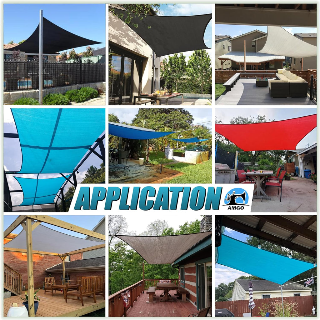 Amgo 12' x 16' Beige Rectangle Shade Sail, UPF50+ Heavy Duty Sun Shade, 200GSM HDPE Commercial Grade Canopy for Patio, Garden and Backyard