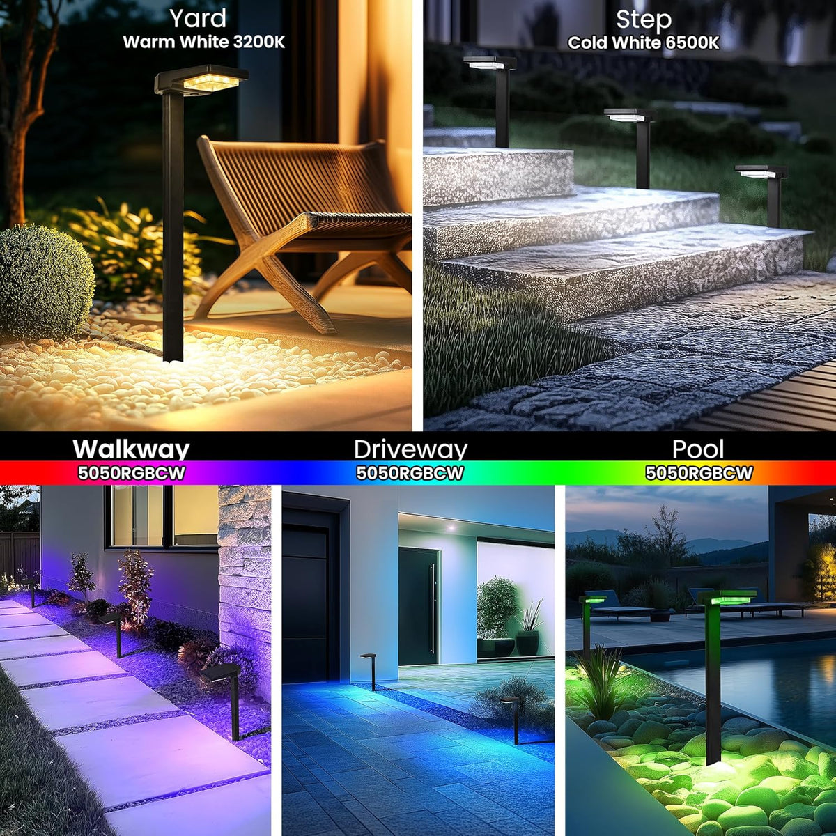 AUDERWIN Solar Pathway Lights Outdoor, Smart Color Changing 9-in-1 Modes