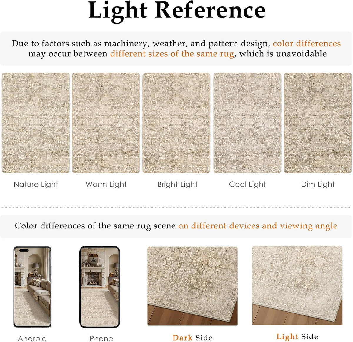 PureCozy Washable Area Rug 8x10 Beige Distressed Netural Vintage Carpet