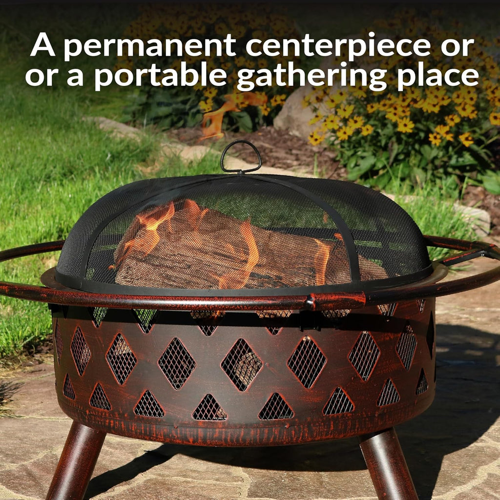 Sunnydaze Crossweave 30" Small Outdoor Fire Pit, Wood Burning, Round