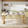 Tribesigns 63" Dining Table for 4 to 6, White and Gold Kitchen Table