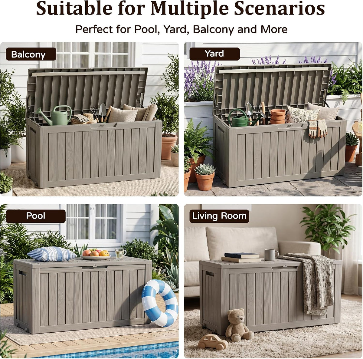 Outdoor Storage Box,120 Gallon Lockable Deck Box with Wheels,Grey