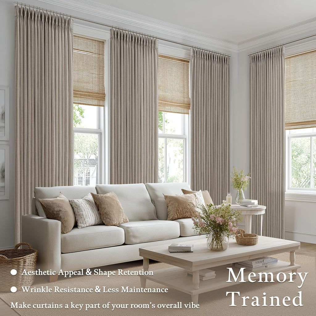 Taupe Pleated Linen Light Filtering Curtains 102 Inches Long 50 Inch Wide