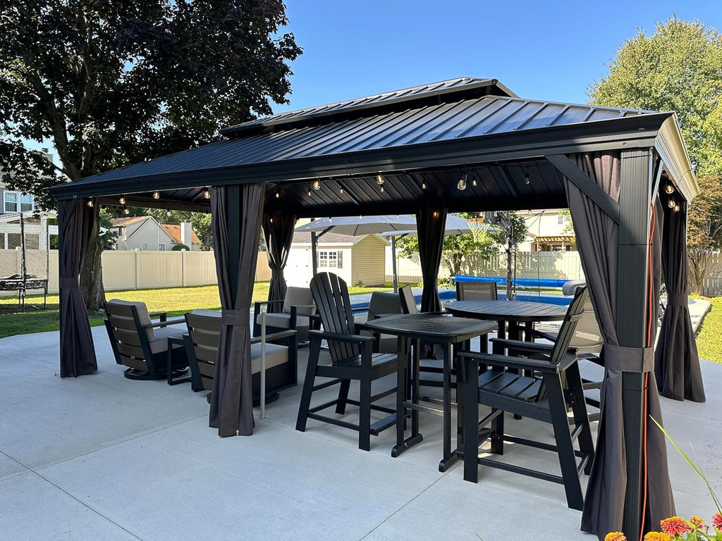 PURPLE LEAF Patio Gazebo 12' X 20' Built-in Drainage System, Gray