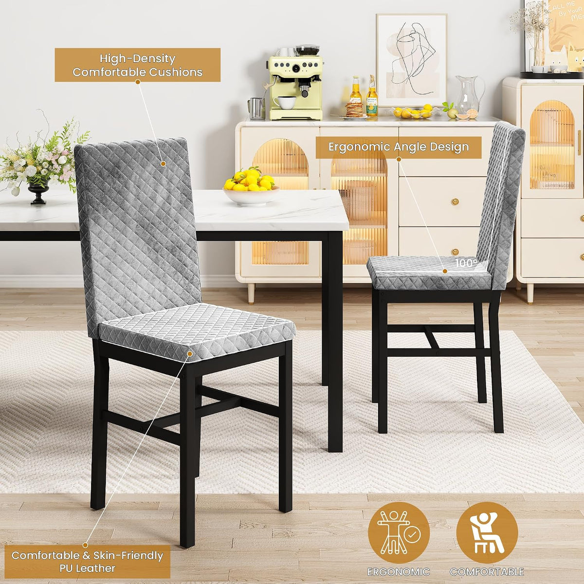 DKLGG Dining Table Set for 4, Faux Marble Kitchen Table with Velvet Upholstered Dinner Chairs, Small Dining Room Sets for Small Space Apartment Home