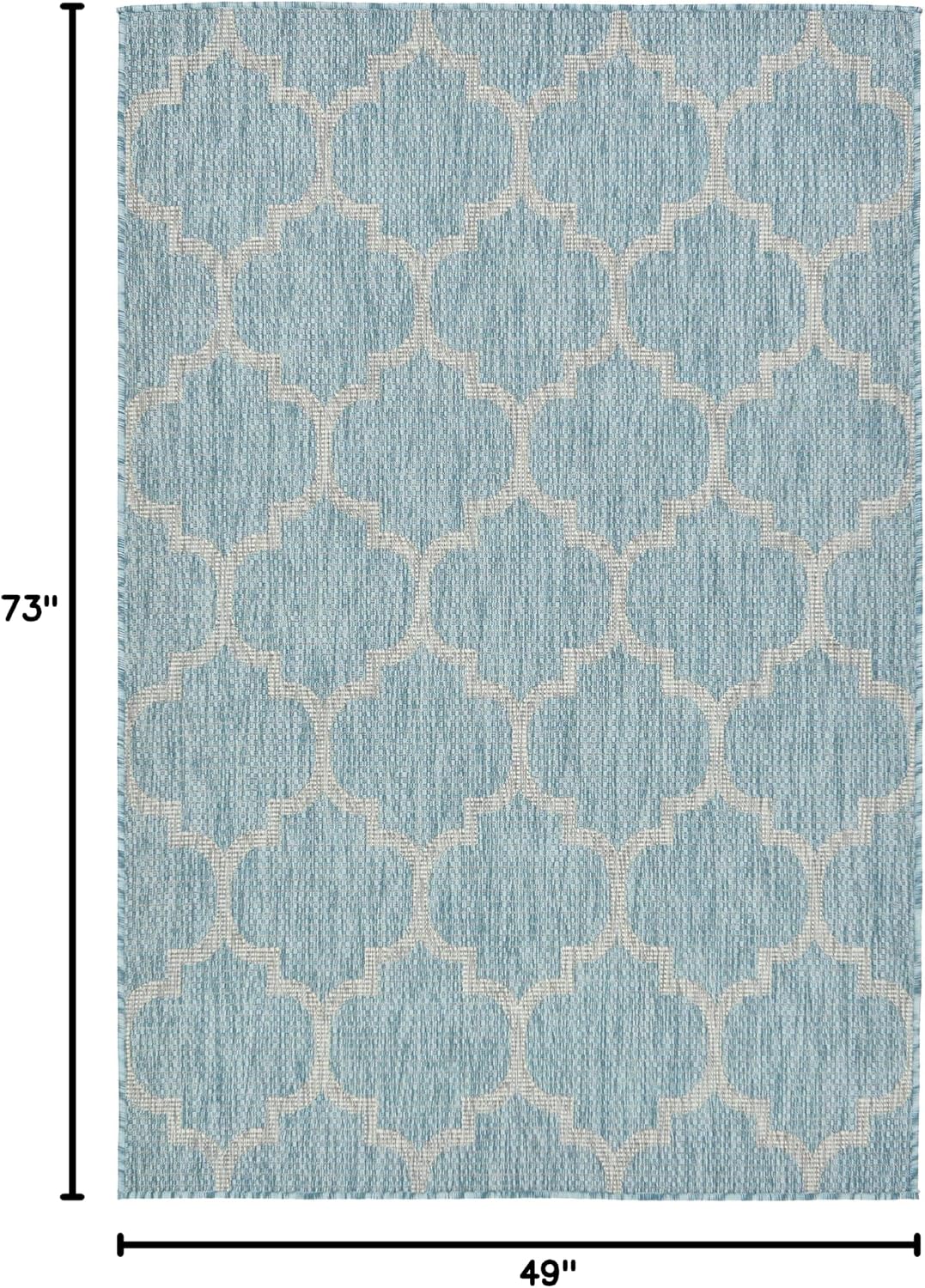 Unique Loom Outdoor Trellis Collection Area Rug (4' 1" x 6' 1" Rectangle, Aquamarine/ Gray)