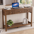Decofy 47'' Fluted Console Table with Charging Station & 3 Drawers, Walnut