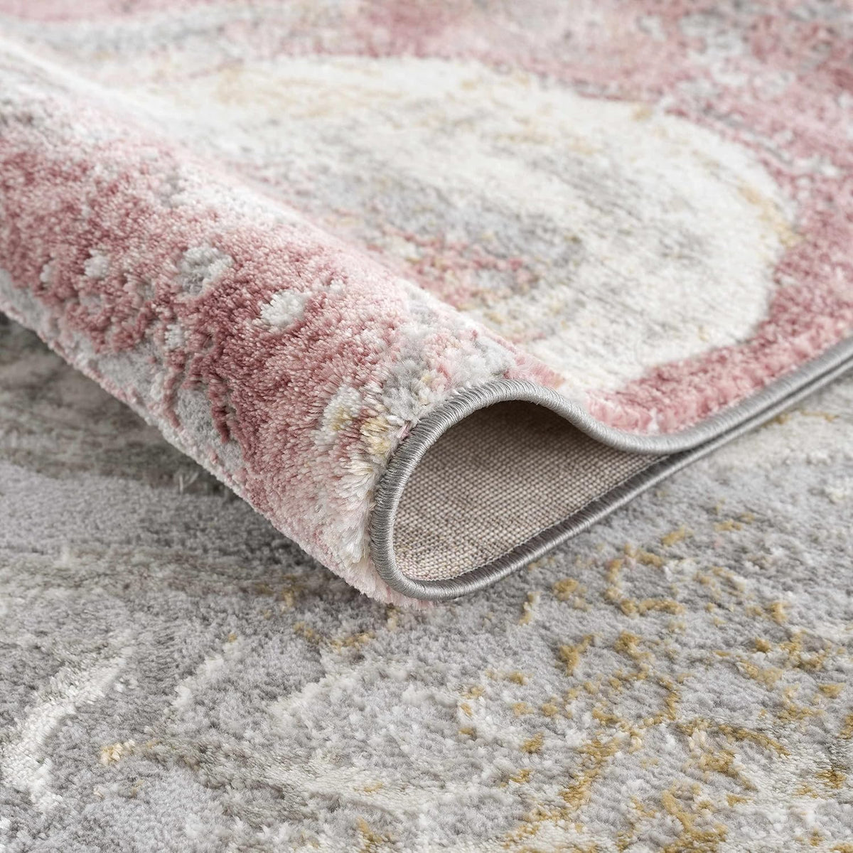 Hauteloom Malmesbury Modern Abstract Bedroom Living Room Area Rug - Marble Swirl Pattern - Contemporary Bohemian Farmhouse - Pink, Red, Grey, Off White - 5'3" x 7'
