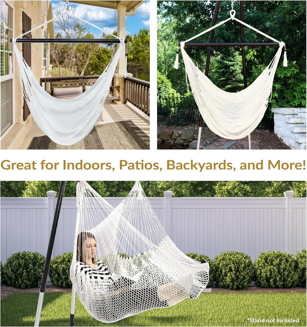 Sunnydaze Hanging Hammock Chair Swing for Patio, Caribbean, White