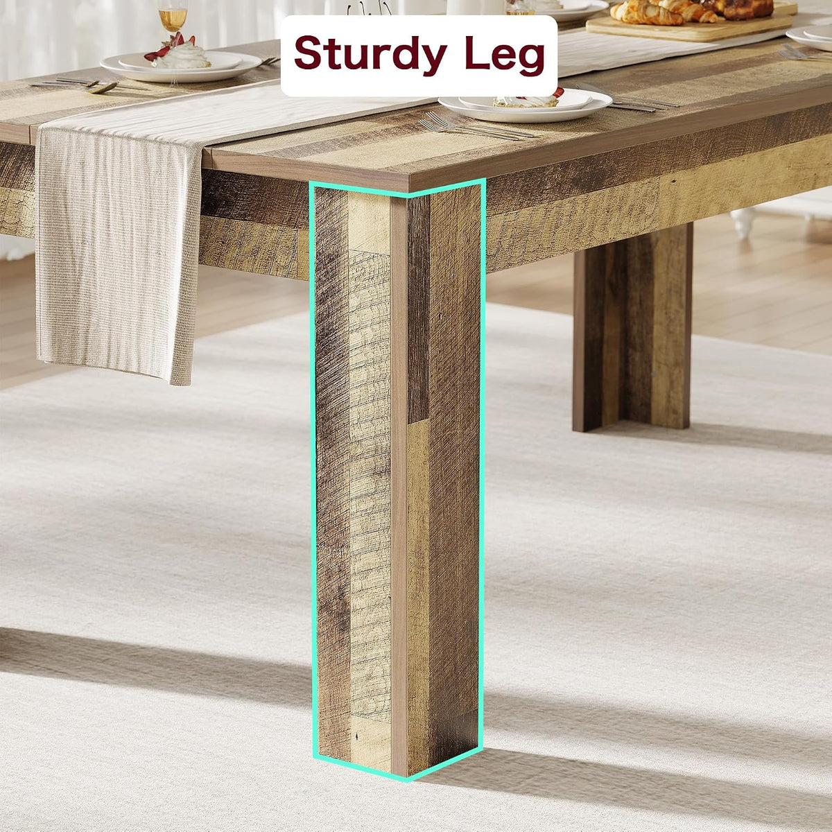 CABIHOME Dining Table for 4-6, 63" Inch Dining Tables for 4, Farmhouse Large Kitchen Dining Table, Rectangular Dining Room Table for Small Space, Wood Dinner Table for Kitchen, Apartment, Rustic Brown