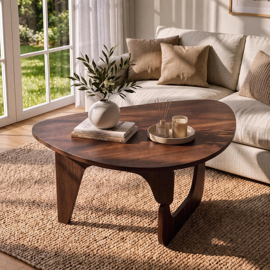 Seang Walnut Coffee Table, Mid Century Modern Center Table for Living Room