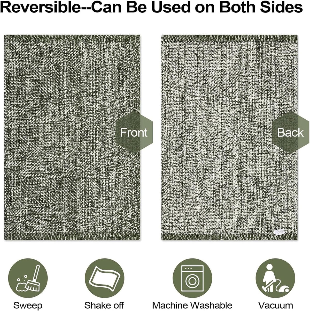 LEEVAN Washable Outdoor Area Rug 4x6 Hand-Woven Cotton Living Room Rug