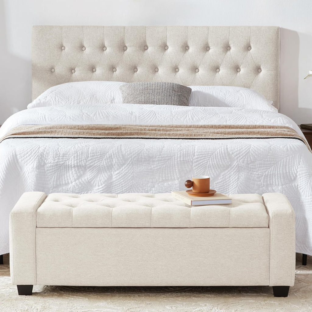 Huatean Home 48" Ottoman with Storage, Beige Storage Ottoman Bench