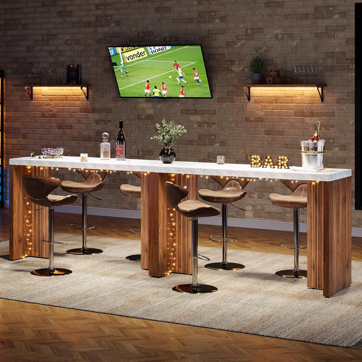 Tribesigns 55.12-Inch Bar Table, Modern Counter Height Pub Table with a Faux Marble Tabletop, Rectangular Home Coffee Bar Unit for Kitchen, Dining Room, Living Room, Balcony, Basement, Walnut & White