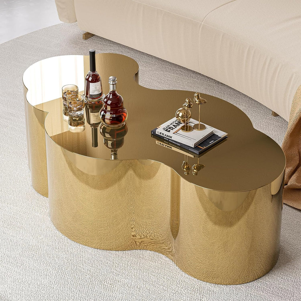 IKIFLY Gold Stainless Coffee Table, Modern Large Cloud Fashion Design