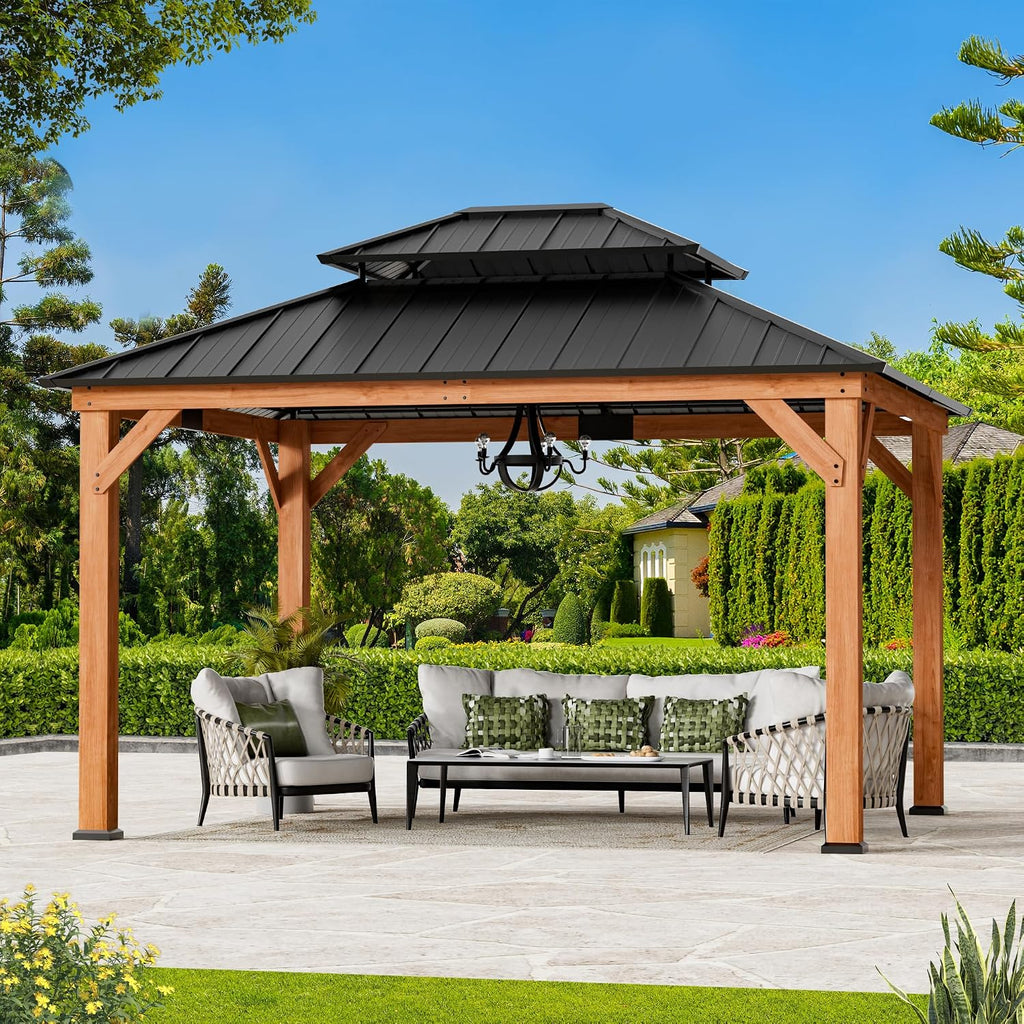 Modern Shade Wood Gazebo 11x13 with Double Galvanized Steel Roof